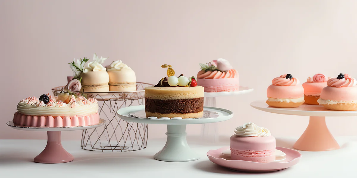 عکاسی تبلیغاتی از کیک هنگام تزیین آن در کنار المان‌هایی برای تزیینات آن